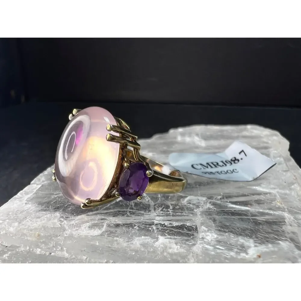 Rose Quartz & Amethyst Gold Plated 925 Ring Size 7 NWT